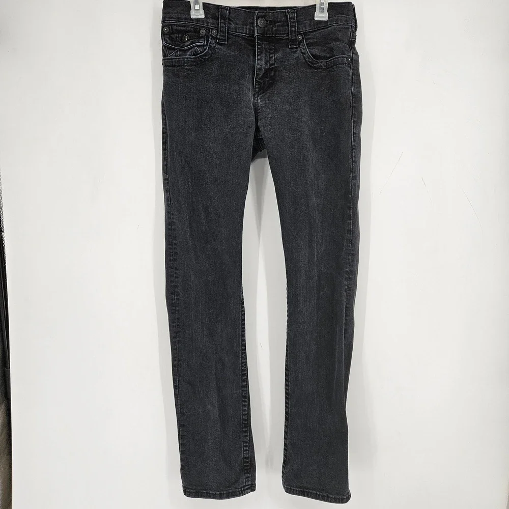 True Religion Jeans Mens 30 Ricky‎ Black Denim Flap Pockets Relaxed Straight